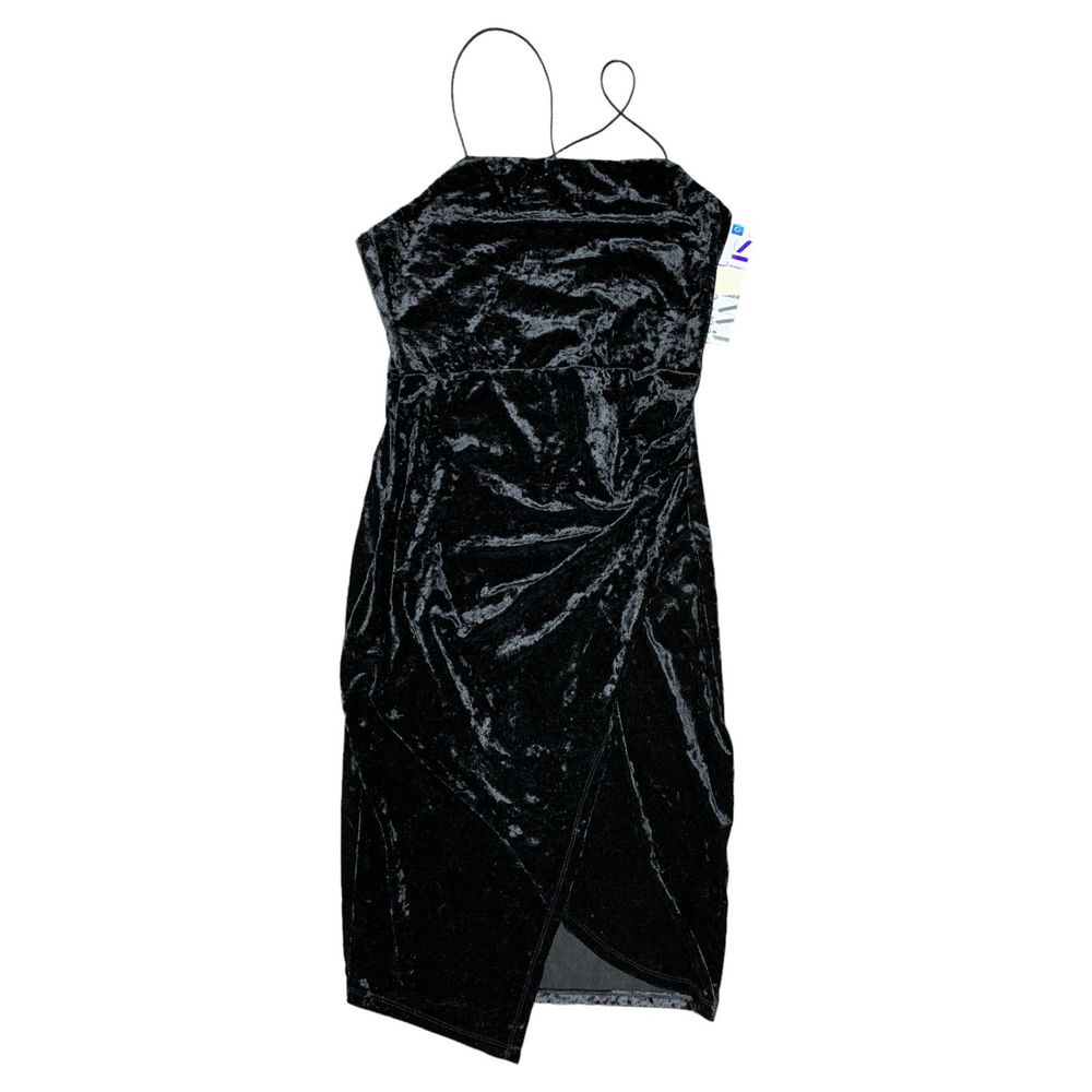 Almost Famous, Black Velvet-Like Mini Bodycon Faux Wrap Dress, Large, NWT